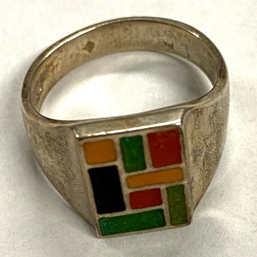 Relios Carolyn Pollack Sterling Silver Multi Gemstone Inlay Ring Vintage Size 9
